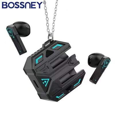  BOSSNEY semi-in-ear cyberpunk gaming auriculares bluetooth con TWS, LED, ANC reducción de ruido auriculares estéreo de baja latencia bajo auriculares deportivos