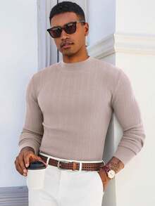 Men's Slim Fit Mock Turtleneck Sweater Casual Ribbed Knitted Pullover Basic Warm Wear For Fall/Winter - Màu be - Xem 1