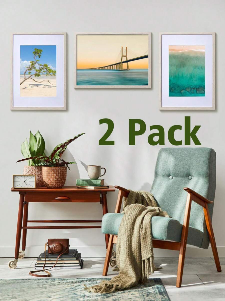 Blauesmeer Set Of 2 Picture Frames A3 - Wooden Picture Frames 30x42cm Wooden Frames, Plexiglas Poster Frames, Collage Poster Frames, Modern Poster Document Frames, MDF Photo Frames (White) - 白色 - 查看 1