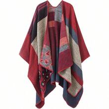 Women's Warm Shawl Wrap Cape Winter Cardigan Sweaters Open Front Poncho - A3-紅色 - 查看 1