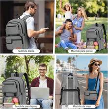 SDYSM Mochilas para Mujer Hombre con Lonchera Mochila para Laptop 15.6 Pulgadas Mochila Impermeable para Viaje Trabajo Picnic - GRIS - Ver 9