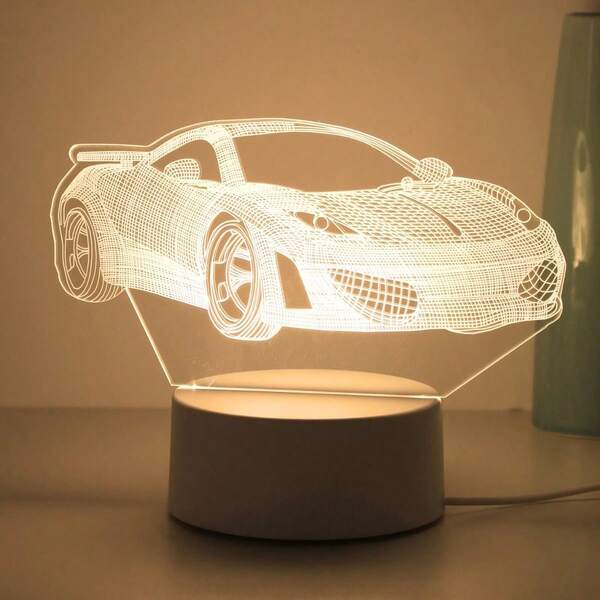 1 pièce Lampe de nuit effet 3D créatif voiture de sport lumineuse, décoration d'intérieur alimentée par USB pour chambre à coucher, table de chevet, salle à manger, salon, cadeau d'anniversaire/fête idéal