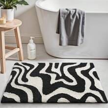 Non Slip Bathroom Rug Modern Aesthetic, Ultra Soft Absorbent Washable Bath Mats, Quick Dry Premium Floor Rugs For Shower, Tub, Bathtub, Decor, 24x43 - Thì thầm đen - Xem 8