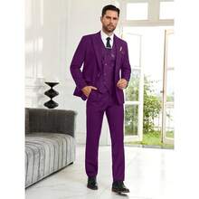 Mens Suit Slim Fit 3 Piece Double Breasted Suit Men Formal Tuxedo Set Casual Wedding Prom Groom Suits - Mận - Xem 2