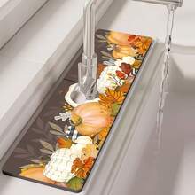 1pc Autumn Harvest Festival, Pumpkin Water-Saving Trough Faucet Drain Pad, Dining Table Pad, Bathroom Diatom Mud Absorbent Pad, Household Countertop Anti-Slip And Mildew-Proof Pad.