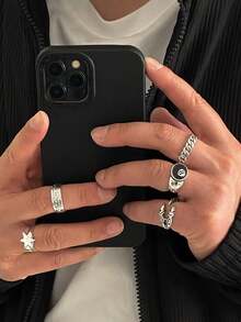 5pcs/Set Fashion Punk-Style Star Design Rings,Casual Everyday Wear For Men - Antique Silver - View 7
