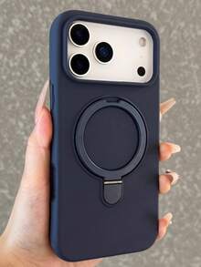 1pc Luxury Matte Silicone Invisible Ring Holder Phone Case, Compatible With IPhone 17 Air 16 15 14 13 12 11 Pro Plus Max, Supports Wireless Charging - Grey - View 3
