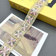 10 Meter lebendige bestickte Organza-Spitze - Chinesischer Stil, transparentes goldenes Blumenmuster mit Pailletten und Quasten, geeignet für DIY-Basteleien, Accessoires, Bekleidungsbesätze, Damen-Wäsche (Pink/Rot/Blau/Türkis), bestickter Spitzenbesatz