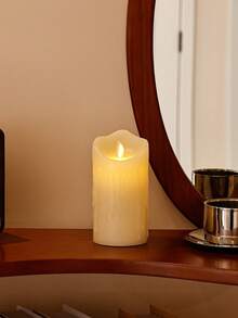 1pc Realistic Flowing Wax Texture Electronic Candle, Vintage Warm Yellow Cylindrical With Wax Drip Details, Atmosphere Lighting LED Candle Lamp, Suitable For Romantic Dates, Holiday Decor - Beige - View 8