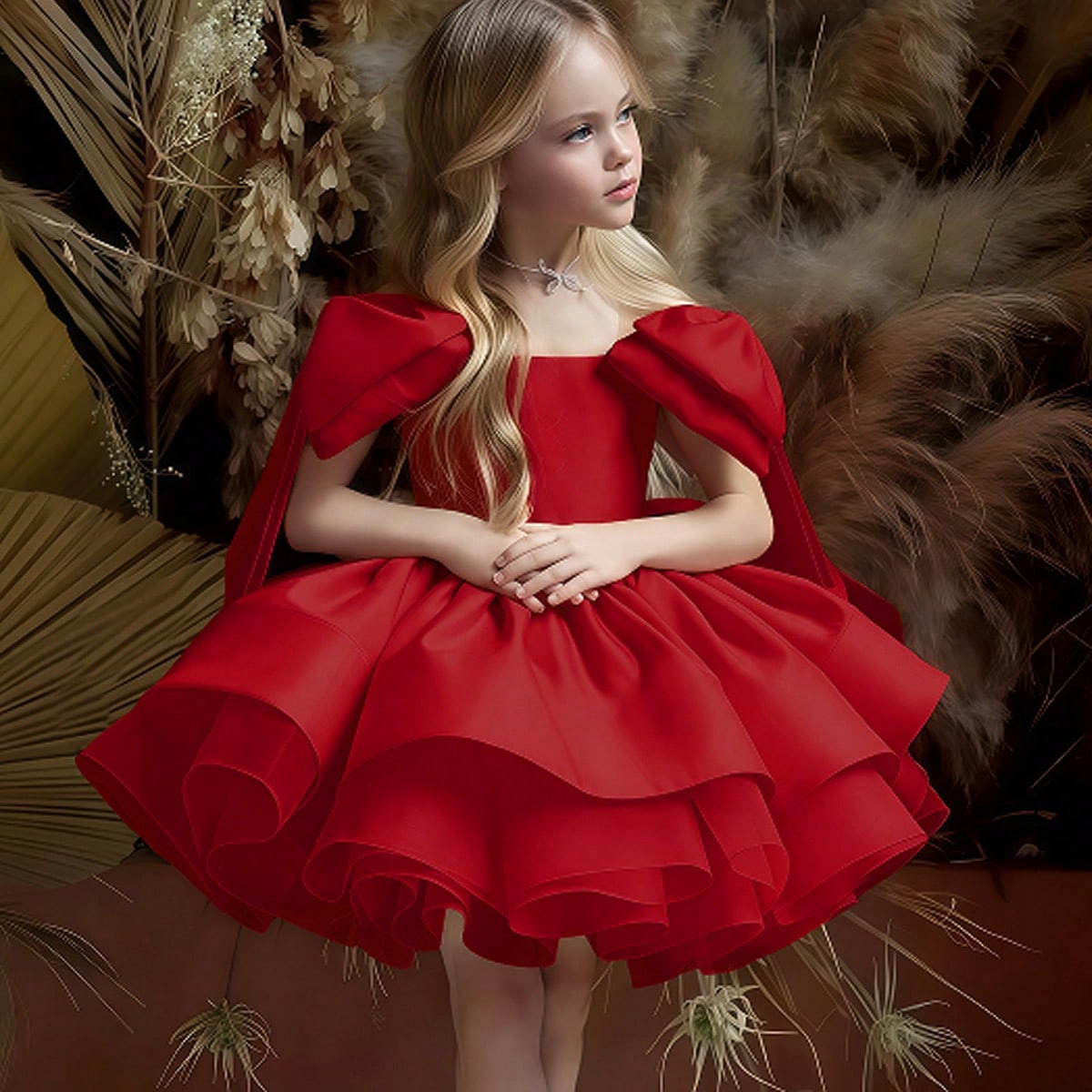 Elegante vestido de niña de las flores rojo con lazo, adecuado para boda, baile de graduación, fiesta, graduación, cumpleaños, Navidad, Año Nuevo