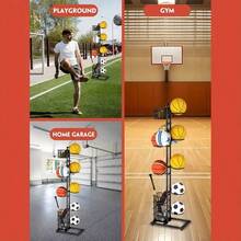 Ball Storage Rack Multi-Layer Basketball Organizer Rack With Basket And Hooks",Shelves - Black - View 4