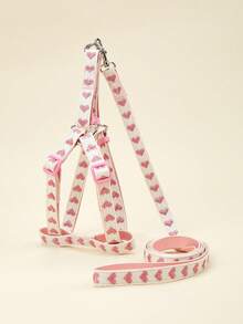 Bộ dây đeo cổ và dây dắt chó bằng polyester hình trái tim dễ thương, thích hợp cho các giống chó nhỏ như chó Teddy Bear khi sử dụng ngoài trời (không thích hợp cho chó lớn). - Hồng - Xem 9