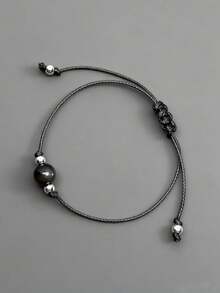 1 szt. Bransoletka energetyczna | Pojedyncza srebrna bransoletka obsydianowa, regulowana bransoletka, eliminuje negatywną energię, łagodzi lęk, prezent dla mężczyzn, prezent dla kobiet - Czarne - Zobacz 2