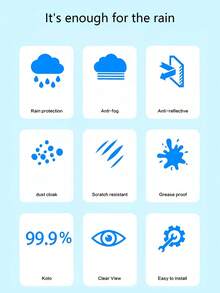 2片装方形汽车外饰防水雨膜贴纸，防雨防雾雨膜贴纸 - A - 查看 7