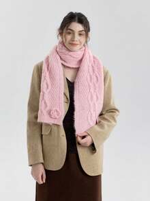 1 szt. damski szalik z dzianiny Rose Twist, mieszanka wełny, elegancki i modny, uniwersalny na jesień/zimę, odpowiedni do noszenia w pomieszczeniach, w biurze, na zewnątrz, na randki