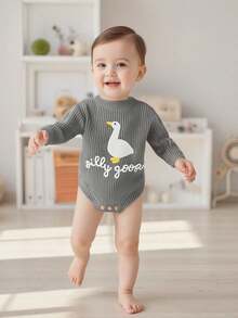 Newborn Infant Cute Goose Letter Embroidery  Romper Jumpsuit Baby Knitted Sweater Long Sleeve Round Neck Rompers Newborn Girl Boy Goose Funny Romper Reveal Pregnancy Announcement Clothes - 藍色 - 查看 10