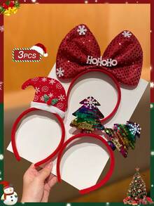 3 pezzi Accessori per capelli di stile femminile, alla moda ed eleganti, carini, decorazioni natalizie, diadema con albero di Natale con paillettes, fiocco grande e cappello di Natale, decorazioni natalizie, cosplay per feste, accessori per capelli da donna, regali di Natale, feste, cerchietti per capelli, fasce per capelli per donne - Multicolore - Visualizzare 4