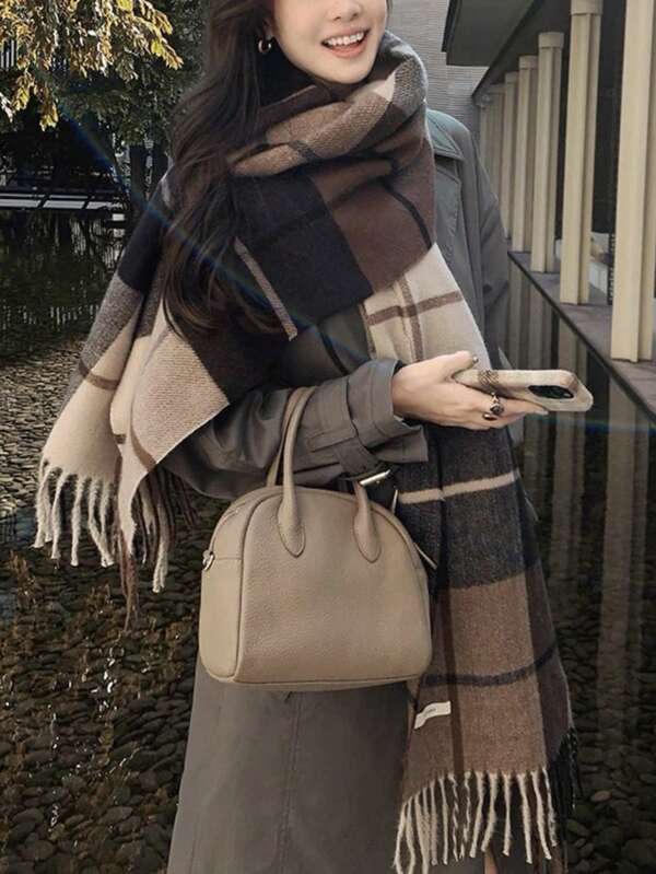 1pc Women's Fashion Korean Plaid Scarf, Autumn And Winter Warm Fashion Fringe Student Scarf, Thick Long Scarf For Male Couple Shawls,
