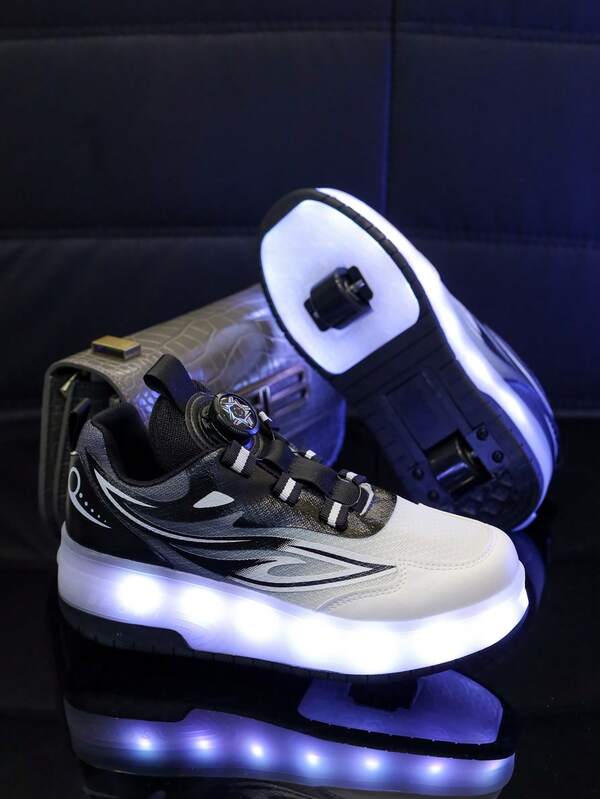 Chaussures de patin à roulettes avec lumière LED arc-en-ciel rechargeable par USB, baskets clignotantes pour enfants, garçons et filles, convient pour la danse, le patinage, le port casual, toutes saisons
