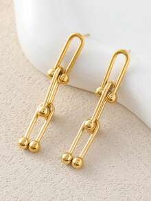 1 Pair Fashionable Stainless Steel Horseshoe Chain Earrings, Stylish Design, Available In Gold Color, Essential Jewelry For Women - Horseshoe Buckle Earrings - View 4