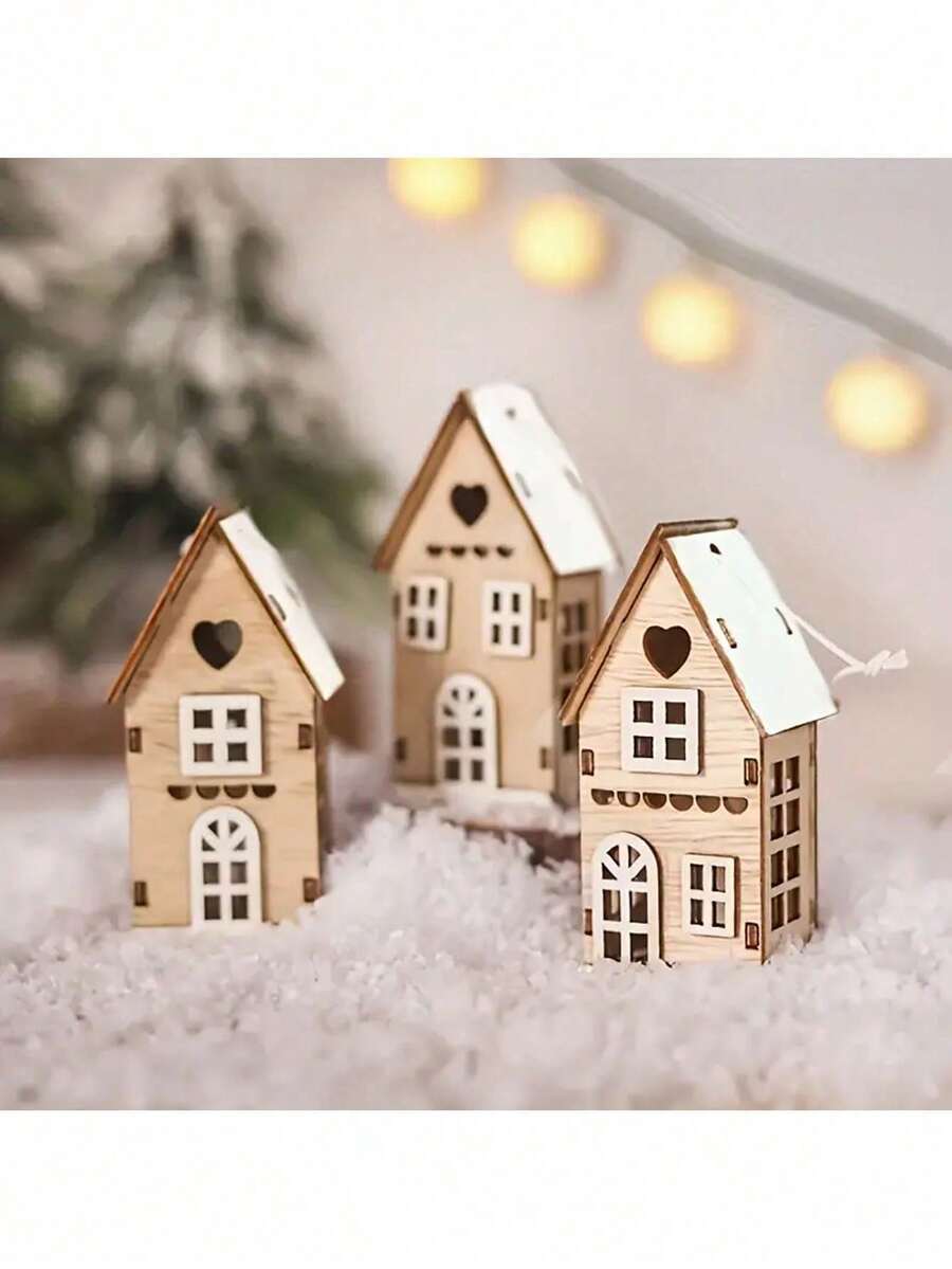 3/1 pieza Decoración navideña de casa, adorno de casa pequeña de madera creativa para chimenea, escalera, árbol de Navidad, decoración y regalo navideño, cabaña de madera minimalista para escritorio, estilo rústico perfecto para decoración de oficina en el hogar en Navidad y Año Nuevo