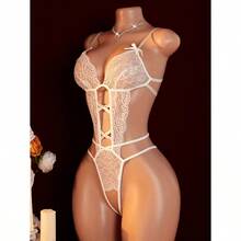 Y Hollow Out Deep V-Back Buckle Jumpsuit, Erotic Clothing, Jumpsuit Sleepwear With Open Crotch And Exposed Breasts, Women's Clothing In Three Colors, Optional Bow Decoration, Adjustable Shoulder Straps,  Clothing - 黑色 - 查看 11