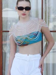 Neuankömmling: 1 Stück luxuriöser Braut-Schal mit schimmernder, farbwechselnder Perlenkette für die Schulter, Hochzeits-Körperkette, ideal als Weihnachtsgeschenk für Frauen, für Partys, Bankette, Hochzeiten und andere Anlässe.