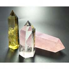 Set Of 3 Healing Crystal Wands Of Rose Quartz Clear Quartz And Yellow Quartz Pointed And Faceted For Healing Reiki Chakra Meditation Therapy Decor