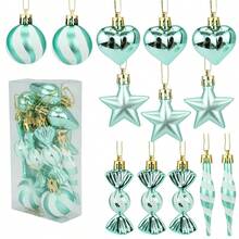 Set di decorazioni natalizie con palline a righe simili ai bastoncini di zucchero, cuori, stelle e decorazioni di varie forme - kit di decorazioni per albero di Natale in plastica lucida con ganci per appendere per Natale, Capodanno, feste del Ringraziamento (senza piume/neve), decorazioni natalizie, decorazioni per albero di Natale, decorazioni natalizie a forma di bastoncino di zucchero, palline di Natale, ornamenti per albero di Natale, decorazioni natalizie a forma di caramella, decorazioni per albero di Natale, decorazioni natalizie rosse, palline di Natale