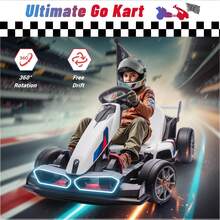 (24V 36V Electric Go Kart With Adjustable Seat), Licensed BMW Drift Kart With Dual 300W Motors, Crazy Go Cart For Kids Ages 6-12, Cool LED Lights, Drift Mode And 2 Speeds - 白色 - 查看 9