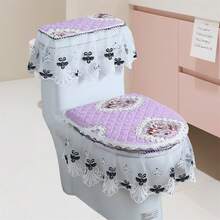 Universal Fit Toilet Seat Cover Set With Lace Edge Decorative Toilet Seat Protector Toilet Lid Cover Warmer - Màu tím hoa cà - Xem 3