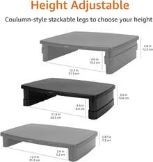 Soporte de Monitor Ajustable en Altura Soporte Base para Monitor Elevador de Monitor con Espacio de Almacenamiento para Reducir Tensión Cervical, Ideal para Monitores y Laptops Hasta 10 kg, Color Negro – Base Elevadora Ergonómica - Negro - Ver 3