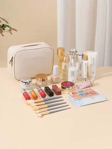 Borsa cosmetica in pelle PU per donna, alta capacità, portatile, di lusso, per celebrità online di alta gamma, borsa per cosmetici e articoli da toeletta, semplicità urbana, buona per conservare i cosmetici, aiuto per lo stoccaggio domestico