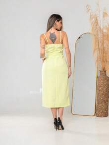 V761 Tailored Midi Dress With Straps - Light Yellow - View 2