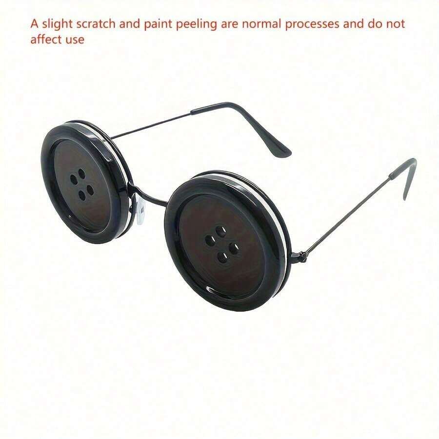 Coralin Buttonhole Glasses - Tim Inspired Iconic Cat Eye Design With Expressive White Lenses And Black Frame - Comfortable Role Play, Halloween, Theme Party Costume Accessories - Officially Inspired Coralin Movie Glasses - 黑色 - 查看 1