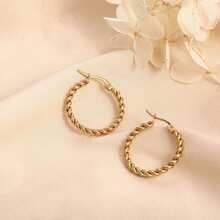 Pendientes de aro trenzados, minimalistas y de moda, chapados en acero inoxidable al vacío