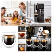 Taza de caf vidrio doble pared de 6 piezas, Premium Set Vasos y Tazas Doble Pared de Vidrio Trmico Borosilicato, taza de espresso, Apto para capuchino, caf expreso, t 6x 350 ml - Clásico 6 piezas - Ver 1