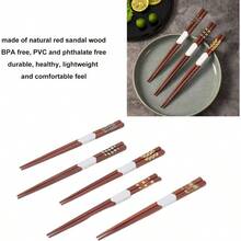 5 Pares de Palillos de Madera Chinos, Palillos de Sndalo Rojo con Patrn Acanalado, Palillos de Madera Reutilizables para Cocinar y Comer, Perfecto Regalo - Rojo - Ver 4