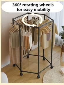 6-Arm Foldable Drying Rack With Wheels, Heavy Duty Hexagon Laundry Drying Stand, Easy Assembly No Tools Needed, Multi-Functional Clothing Airer For Balcony, Bedroom, Indoor Outdoor Use - màu đen - Xem 5