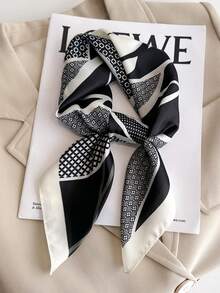 1pc Floral Print Faux Silk 70cm Square Scarf, Men's Bandana, Sun Protection, Versatile Head Wrap, Neck Scarf Accessory