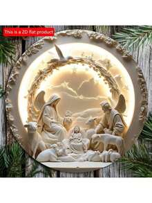 1 pieza Decoración de pared colgante de escena de nacimiento clásica de metal - Decoración de metal vintage multiusos de 8x8 pulgadas, adecuada para bar, cocina, café, hogar, sala de estar, oficina, decoración de fiesta, regalo de Navidad - No se requiere electricidad, posiciones de agujeros aleatorias