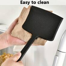 1 pieza Espátula antiadherente resistente al calor hasta 230°C, de material de silicona con superficie antiadherente y diseño de boca ancha, adecuada para voltear panqueques, huevos, pescado, pizza y a la parrilla, compatible con sartenes y parrillas, herramienta de cocina fácil de limpiar para uso profesional y doméstico, mango ergonómico, construcción resistente, herramienta multifuncional, accesorio de cocina