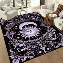 1PC 3.1'x2', 8.4'x6' Sun Moon Pattern Area Mat, Room Living Floor Mat, Office Mat, Suitable For Living Room Bedroom Bathroom Kitchen Home Decor Indoor Decor Room Supplies, Home Decor, Farmhouse Home Decor, Halloween Decorations - màu đen - Xem 5