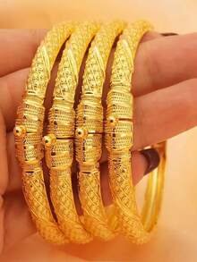 A Set Of Luxury 18k Gold Plated Explosive Bracelets, Dubai African, European And American Women's Bridal Jewelry