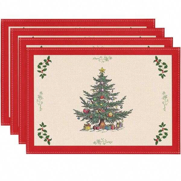 4 pièces Napperons de Noël en pin d'hiver de 12 x 18 pouces, convient pour nappe, fête, cuisine, décoration de salle à manger