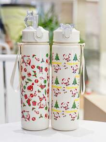 1 pieza Botella de agua de 750ml/26oz de la serie navideña, a prueba de fugas, de gran capacidad, de plástico duradero, adecuada para fitness, deportes al aire libre, regalo de cumpleaños, regalo festivo