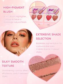 1pc Face Blush & Highlighter Palette, Face Brightening & Contouring Highlighter, Waterproof & Sweat-Proof, Natural Matte Blush & Highlighter Palette - Multicolor - View 5