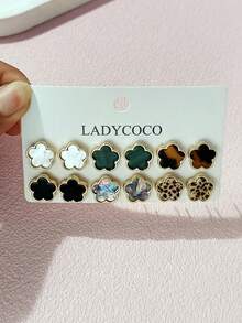 LADYCOCO 6 Pasang Anting Tusuk Daun Semanggi Keberuntungan Berwarna-warni yang Modis & Elegan, Cocok untuk Paduan Harian Wanita, Set Perhiasan Anting - Multiwarna A - View 3