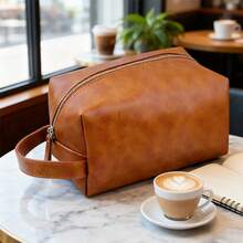 Vintage Makeup Bag With Portable Handle - Premium Zipper & Neat Stitching, Large Capacity Leather Texture Cosmetic Bag For Travel Organizer​ Bag Toiletry Pouch Waterproof For Women's Girls Halloween Christmas Holiday Gifts Teacher Gifts