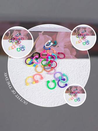 10pcs/Set Random Color Nose Ring, Nose Stud, Baking Powder C-Shape Nose Ring, Eyebrow Stud, Cartilage Hoop, Body Piercing Jewelry, Gift For Women